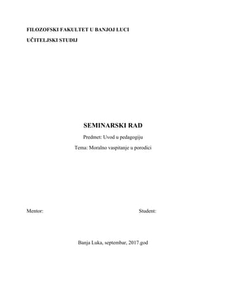 Moralno vaspitanje u porodici