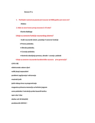 Osnove informacionih tehnologija – pitanja i odgovori