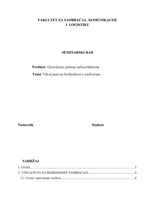 Uticaj puta na bezbjednost u saobraćaju