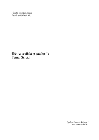 Suicid: esej iz socijalne patologije