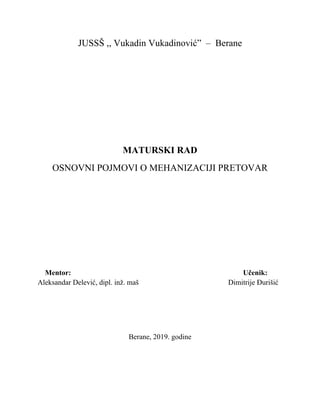 Osnovni pojmovi o mehanizaciji pretovara