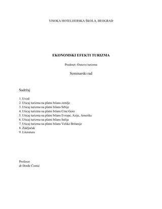 Ekonomski efekti turizma