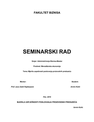 Mjerila uspešnosti poslovanja proizvodnih preduzeća