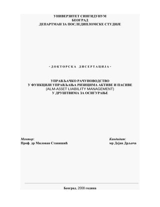 Upravljačko računovodstvo u funkciji upravljanja rizicima aktive i pasive u društvima za osiguranje