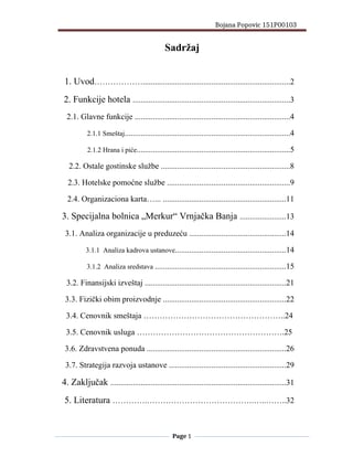 Analiza funkcija hotela i poslovanja specijalne bolnice “merkur” vrnjačka banja