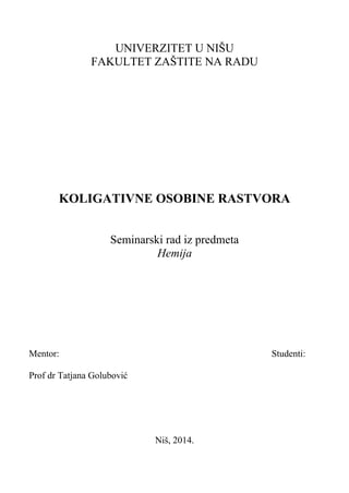 Koligativne osobine rastvora