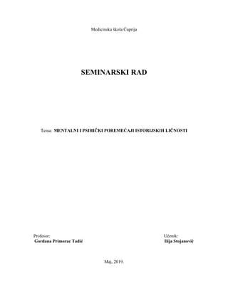 Mentali i psihički poremećaji istorijskih ličnosti