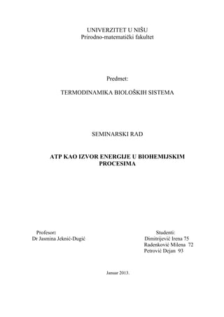 ATP kao izvor energije u biohemijskim procesima