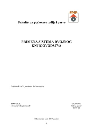 Primena sistema dvojnog knjigovodstva