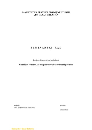 Vlasnička reforma javnih preduzeća-bezbednosni problem
