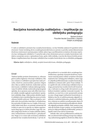 Socijalna konstrukcija roditeljstva – implikacije za obiteljsku pedagogiju