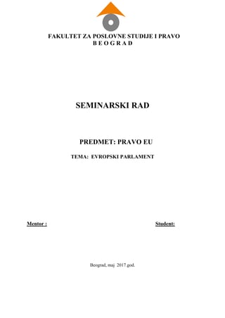 Evropski parlament: uloga i nadležnosti