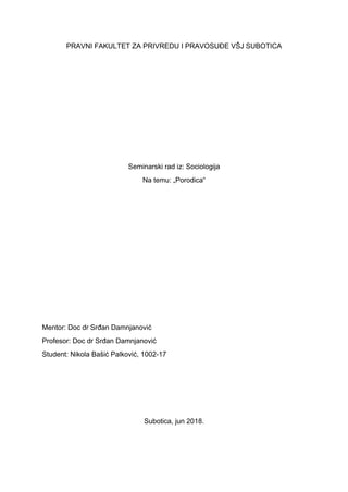 Porodica: sociološki aspekt