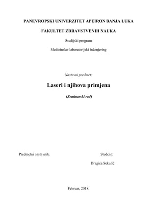 Laseri i  njihova primjena