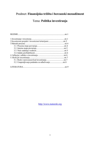 Politika investiranja