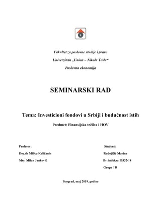 Investicioni fondovi u Srbiji i budućnost istih