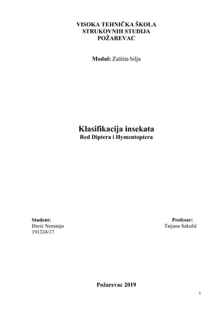 Klasifikacije insekata red Diptera i Hymenoptera