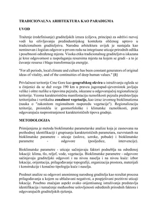 Tradicionalna arhitektura kao paradigma: bioklimatski pristup u Crnoj Gori
