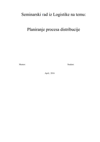 Planiranje procesa distribucije