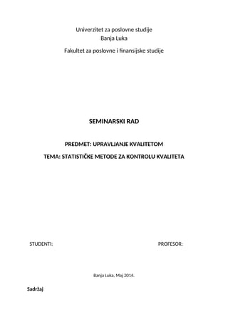 Statističke metode za kontrolu kvaliteta