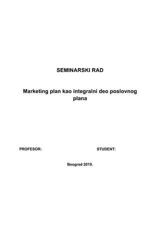 Marketing plan kao integralni deo biznis plana