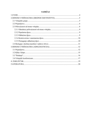 Odnosi sa vršnjacima (nasilnici i njihove žrtve)