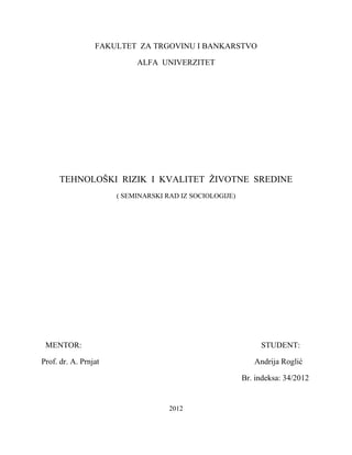 Tehnološki rizik i kvalitet životne sredine