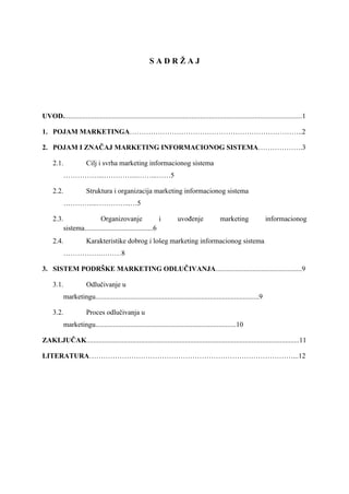 Marketing informacioni sistem i sistem podrške marketing odlučivanja