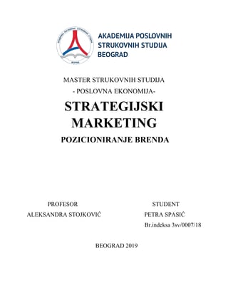 Pozicioniranje brenda: strateški marketing