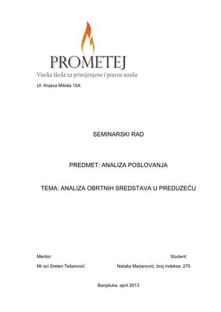 Analiza obrtnih sredstava u preduzeću