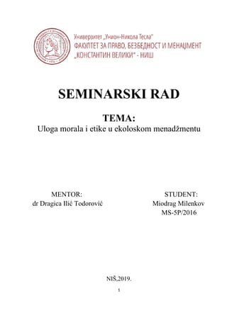 Uloga morala i etike u ekoloskom menadžmentu