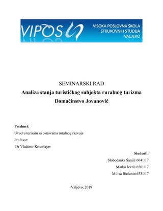 Analiza seoskog domaćinstva Jovanović