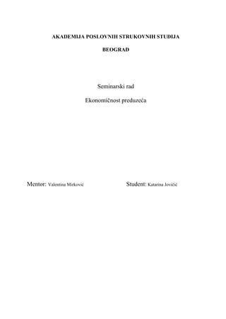 Ekonomičnost preduzeća