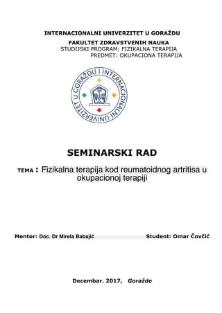 Fizikalna terapija kod reumatoidnog artritisa u okupacionoj terapiji