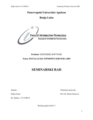 Instalacija Windows servera 2003