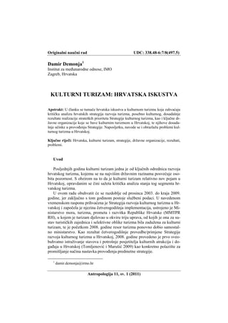 Kulturni turizam : hrvatska iskustva
