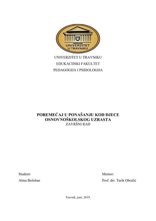 Poremećaj u ponašanju kod dece osnovnoškolskog uzrasta