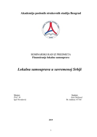 Lokalna samouprava u savremenoj Srbiji