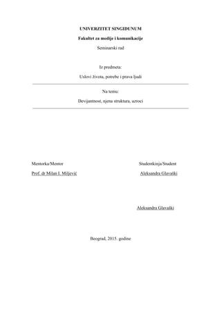 Devijantnost, njena struktura, uzroci