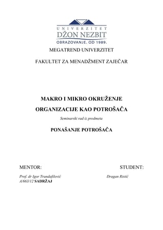 Makro i mikro okruženje organizacije kao potrošača