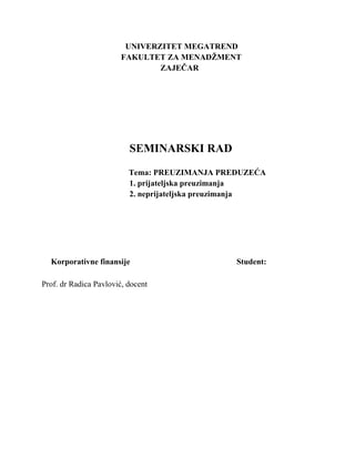 Prijateljska i neprijateljska preuzimanja