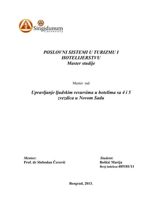 Upravljanje ljudskim resursima u hotelima sa 4 i 5 zvezdica u Novom Sadu