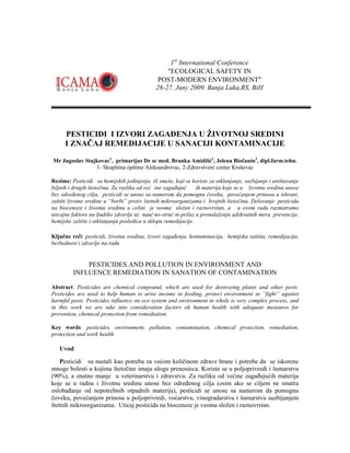 Pesticidi i izvori zagađenja životne sredine