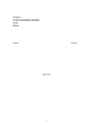 Pojam, nastanak i razvoj novca