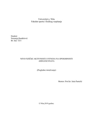 Nivo fizičke aktivnosti i fitnesa na sposobnosti adolescenata: pregledno istraživanje