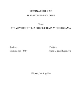 Stavovi roditelja i dece prema video igrama