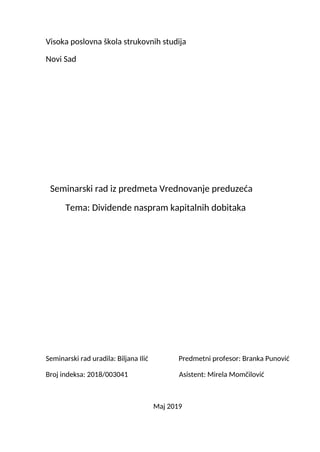 Dividende naspram kapitalnih dobitaka