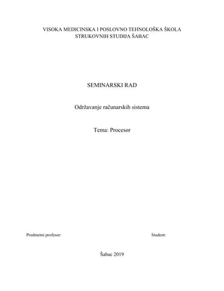 Održavanje računarskih sistema: procesor