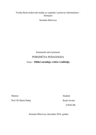 Oblici saradnje vrtića i roditelja