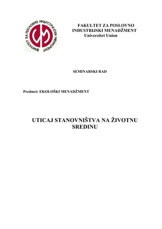 Uticaj stanovništva na životnu sredinu